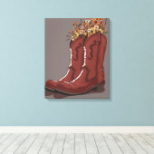 Cowboylaarzen Met Wilde Bloemen Canvas Afdruk (Insitu (Houten vloer))