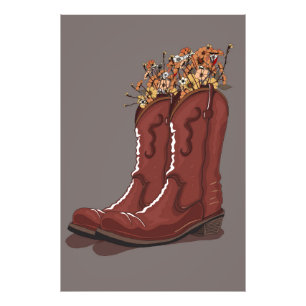 Cowboylaarzen Met Wilde Bloemen Foto Afdruk