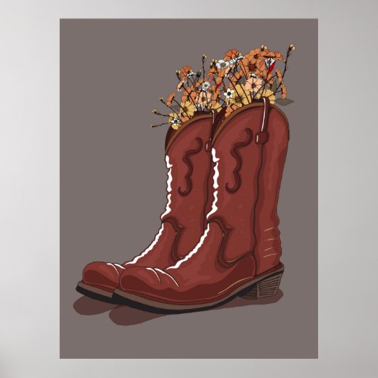 Cowboylaarzen Met Wilde Bloemen Poster (Voorkant)