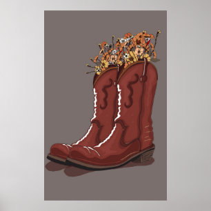 Cowboylaarzen Met Wilde Bloemen Poster
