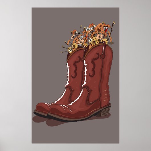 Cowboylaarzen Met Wilde Bloemen Poster (Voorkant)