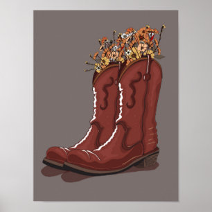 Cowboylaarzen Met Wilde Bloemen Poster