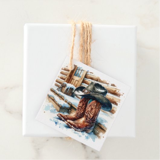 Cowboylaarzen op de voordeur Kerstmis Bedankjes Labels (In situ)