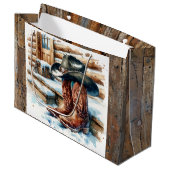 Cowboylaarzen op de voordeur Kerstmis Groot Cadeauzakje (Voorkant Gekanteld)