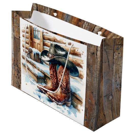 Cowboylaarzen op de voordeur Kerstmis Groot Cadeauzakje (Voorkant Gekanteld)