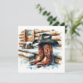 Cowboylaarzen op de voordeur Kerstmis Kaart (Staand voorkant)