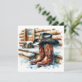 Cowboylaarzen op de voordeur Kerstmis Kaart (Staand voorkant)