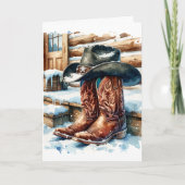 Cowboylaarzen op de voorveranda op een winterdag kaart (Voorkant)