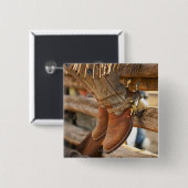 Cowboylaarzen op hek 2 vierkante button 5,1 cm (Voorkant /achterkant)