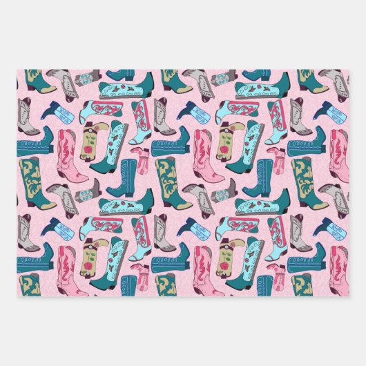 Cowboylaarzen - op roze inpakpapier vel (Voorkant)