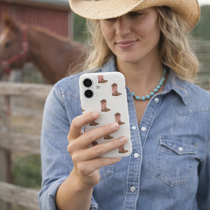 Cowboylaarzen Roze met Nep Zilver Glitter Sterren iPhone 16 Hoesje