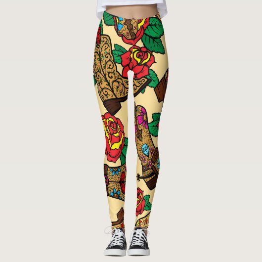 Cowboylaarzen & Rozen:  design. Leggings (Voorkant)