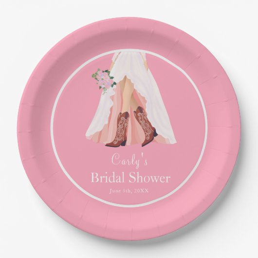 Cowboylaarzen & Trouwjurk Bruidsdouche Papieren Bordje (Voorkant)