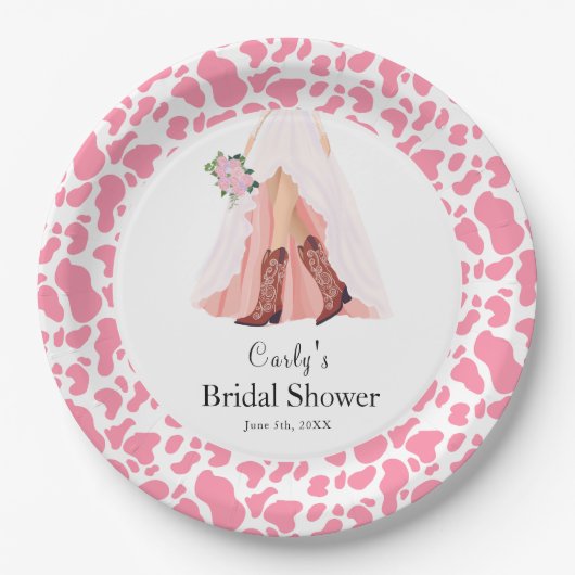 Cowboylaarzen & Trouwjurk Bruidsfeest Papieren Bordje (Voorkant)