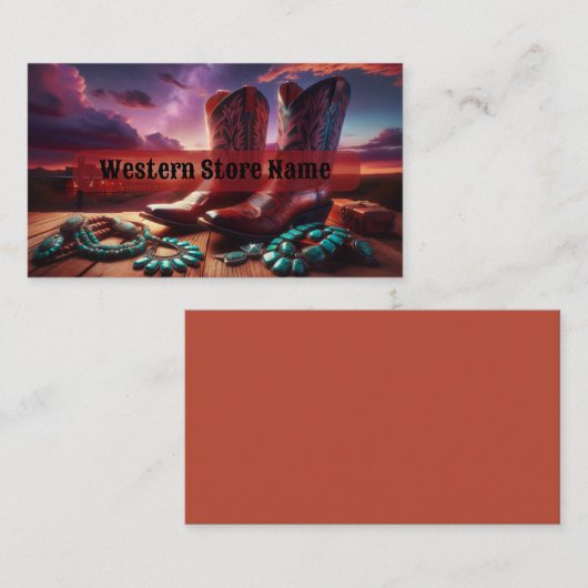 Cowboylaarzen, Turquoise sieraden in de woestijn ( Visitekaartje (Voorkant / Achterkant)