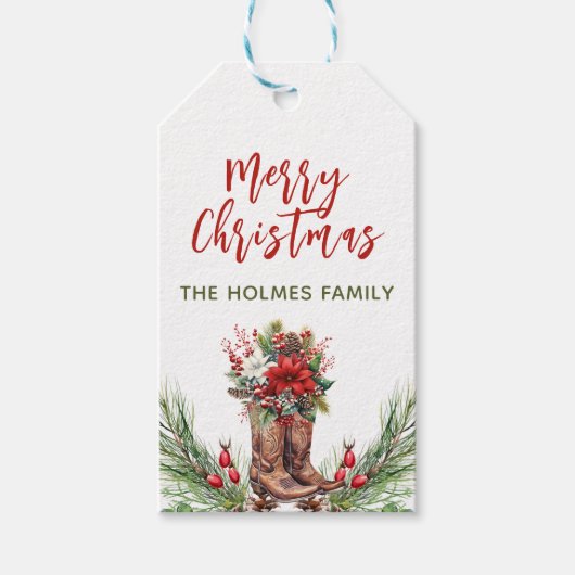 Cowboylaarzen Vrolijk kerstcadeau Labels Cadeaulabel (Voorkant)