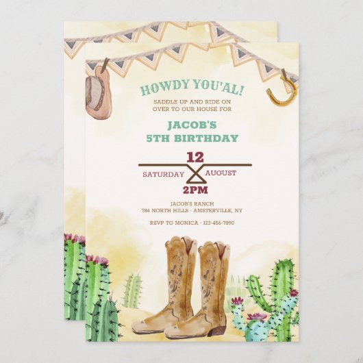 Cowboylaarzen Wester Uitnodiging (Voorkant / Achterkant)