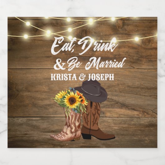 Cowboylaarzen Zonnebloem Westerne bruiloft Bier Etiket (Enkel label)