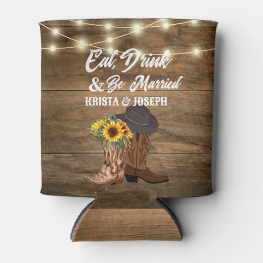 Cowboylaarzen Zonnebloem Westerne bruiloft Blikjeskoeler (Voorkant)
