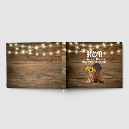 Cowboylaarzen Zonnebloem Westerne bruiloft Gastenboek (Volledig)