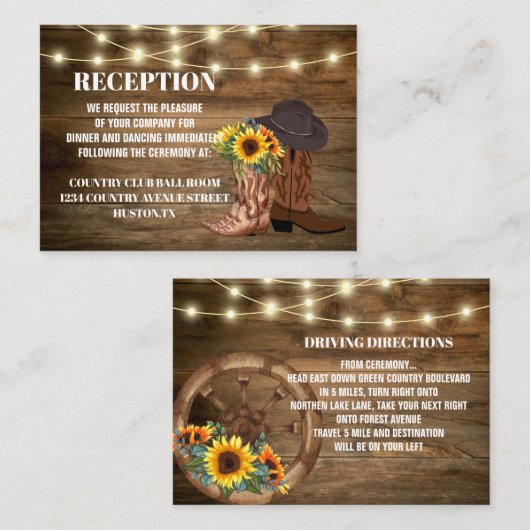 Cowboylaarzen Zonnebloem Westerne Bruiloft Richtin Informatiekaartje (Voorkant / Achterkant)