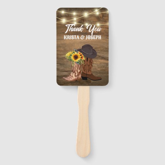 Cowboylaarzen Zonnebloem Westerne huwelijksprogram Handwaaier (Voorkant)