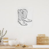 Cowboylaarzen zwart moderne minimalistische lijnku poster (Keuken)