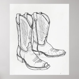 Cowboylaarzen zwart moderne minimalistische lijnku poster
