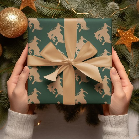 Cowboypaard Western op donkergroene kerst Cadeaupapier