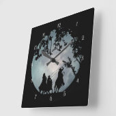 Cowboys and Horses Roping Big Full Moon Vierkante Klok (Hoek)