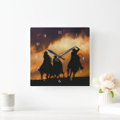 Cowboys and Horses Roping Vierkante Klok (Huis)