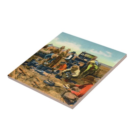 Cowboys bij Chuck Wagon Tegeltje (Zijkant)