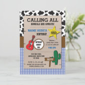 Cowboys Blue Check Verjaardag Sheriff Western Uitn Kaart (Staand voorkant)