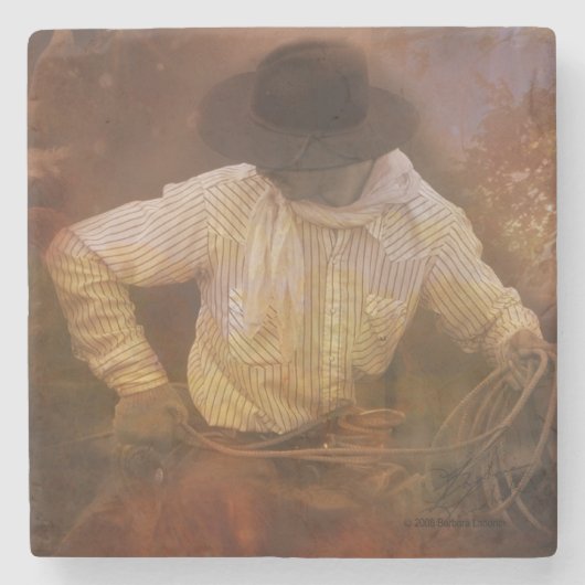 Cowboys - Boots, Wilde Paarden & Westerne Zonsonde Stenen Onderzetter (Voorkant)