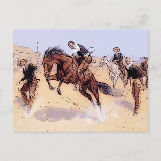 Cowboys - Cowboy Breaking Horse Briefkaart (Voorkant)