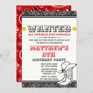 Cowboys & Cowgirl Bandana Birthday Party Invites