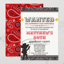 Cowboys & Cowgirl Bandana Birthday Party Invites