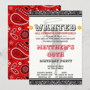 Cowboys & Cowgirl Bandana Birthday Party Invites