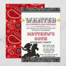 Cowboys & Cowgirl Bandana Birthday Party Invites