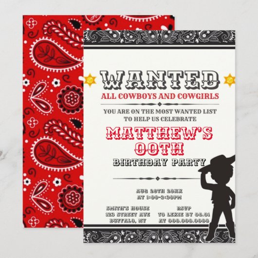 Cowboys & Cowgirl Bandana Birthday Party Invites (Voorkant / Achterkant)