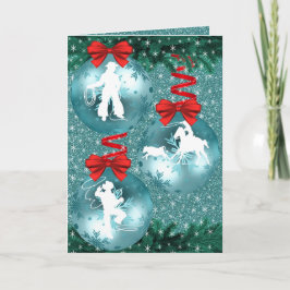 Cowboys Cowgirls Touwtrekken Op Blauwe Fotokaart Feestdagen Kaart