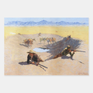 Cowboys die vechten voor het watergat inpakpapier vel