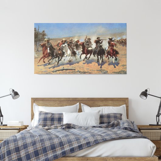  cowboys, een slag voor hout van Remington Canvas Afdruk (Insitu (Slaapkamer))