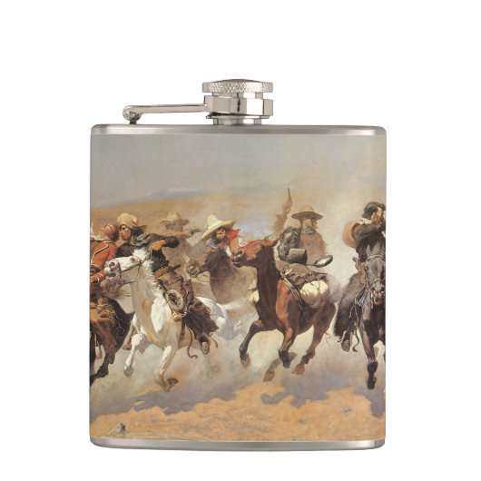  cowboys, een slag voor hout van Remington Heupfles (Voorkant)