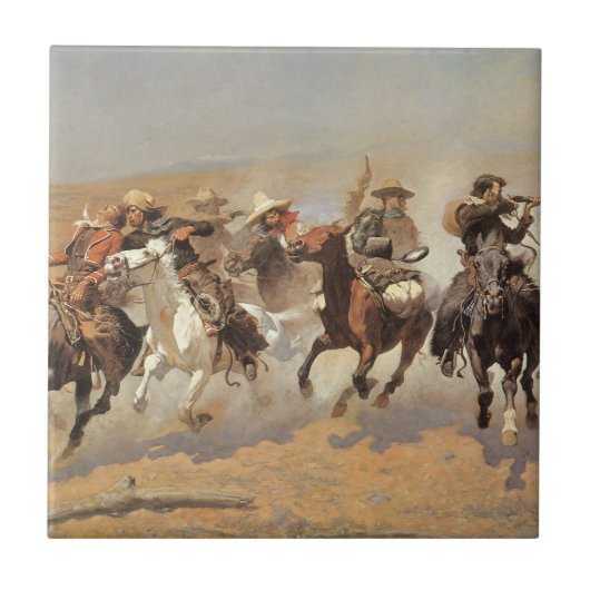  cowboys, een slag voor hout van Remington Tegeltje (Voorkant)