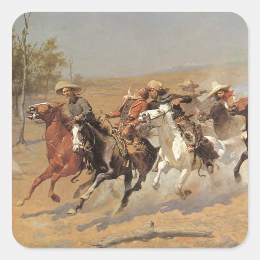  cowboys, een slag voor hout van Remington Vierkante Sticker (Voorkant)