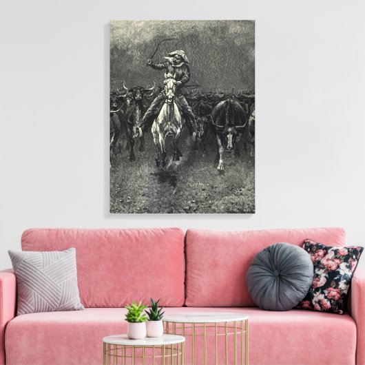 cowboys, een Stampede van Frederic Remington Canvas Afdruk (Insitu (Woonkamer))