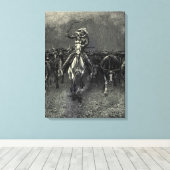cowboys, een Stampede van Frederic Remington Canvas Afdruk (Insitu (Houten vloer))