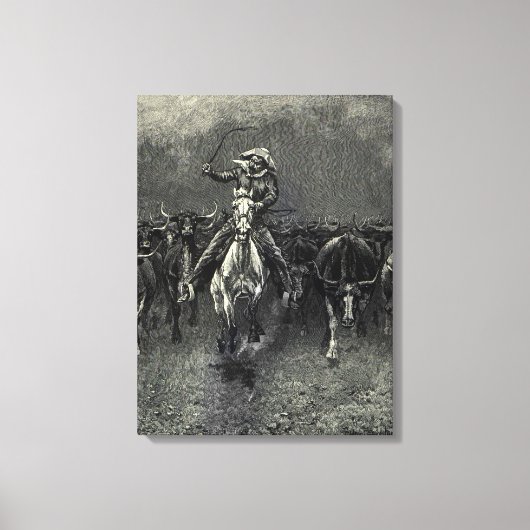 cowboys, een Stampede van Frederic Remington Canvas Afdruk (Voorkant)