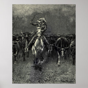 cowboys, een Stampede van Frederic Remington Poster